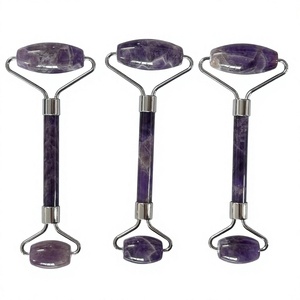 Rouleau de massage pour le visage en améthyste, pierre naturelle à 100 %, réduit la fatigue, pierre violette - Product Image 3