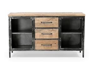 Aparador de la mejor calidad con 2 puertas de vidrio y 3 cajones, acabado natural, material de metal/madera de mango. - Product Image 4