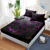 Design de luxe en nid d'abeille impression numérique 3d literie personnalisée draps housse 3 pièces