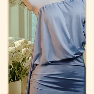 Robe moulante bleue en viscose, style lingerie, épaules dénudées, dos nu, taille ajustée, coupe slim, pour soirée, 8147 - Product Image 3