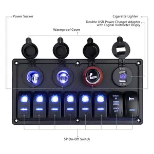 8 Bende Sigarettenaansteker 3.1a Dual Usb Oplader Socket Voltmeter Marine On-Off Tuimelschakelaar Paneel