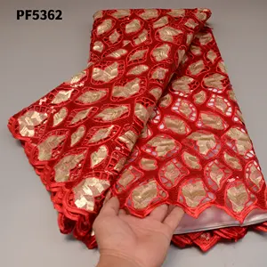 Telas de encaje rojo africano para novia, tejido de lujo, corte láser, bordado de lentejuelas, Material de la India, 2022