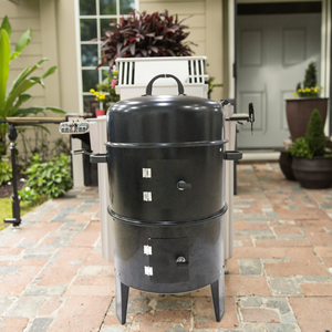 BSCI ISO9001 nhà máy bán hàng trực tiếp xách tay ngoài trời cắm trại than hun khói bếp lò 3-in-1 kim loại BBQ rang xay hút thuốc hấp - Product Image 6