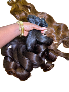 Extensions de cheveux vierges pour tissage, teinture et décoloration en blond, double trame, cheveux humains bruts naturels birmans bouclés/ondulés en lots - Product Image 2