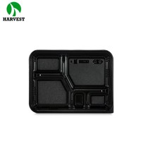 Boîte à déjeuner jetable bento à emporter 5 compartiments transparent noir récipient alimentaire en plastique PS bon marché