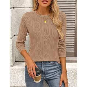 Blusa de Punto Personalizada de Moda para Mujer, Primavera-Otoño 2025, Manga Larga, Estilo Informal y Elegante para Negocios, Cuello Redondo, Texturizada - Product Image 5
