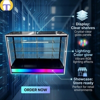 Comptoir d'exposition LED noir sur mesure avec panneau de base dégradé et vitrine en verre pour magasins de détail (éco-responsable)