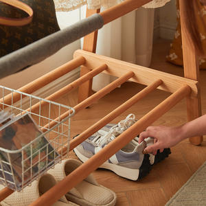 Porte-vêtements en bois massif de style nordique, bois de cerisier, 960x480x1670mm, organisateur de rangement multifonctionnel sur pied pour chambre à coucher - Product Image 4