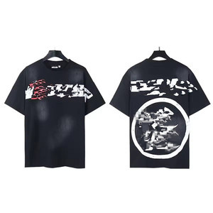 T-shirt oversize pour homme, style streetwear, imprimé étoile, manches courtes, logo au dos, col rond, jersey en coton, noir, blanc, rose, bleu - Product Image 5