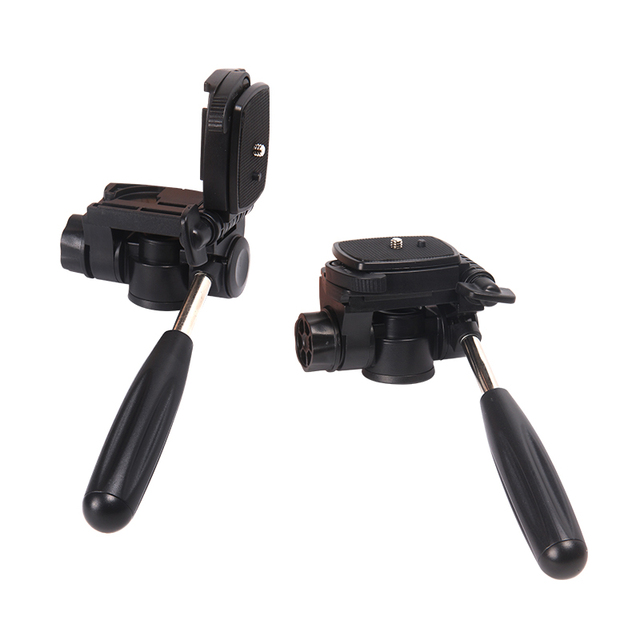 Plastic 1/4 and 3/8 Screw Mount 3-Way Pan and Tilt Video Panoramic Fluid Tripod Ball Head with Handle