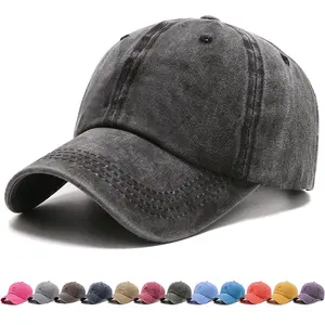Distressed 100% Cotton Baseball Cap Men Women Vintage Washed Distressed Hats Twill Plain Adjustable Dad Hat Cotton Snapback Cap Hip Hop Hat
