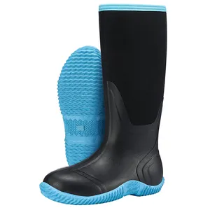 黑色和蓝色聚氯乙烯防水易上舒适女式雨靴