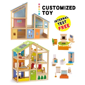 Custom cosplay educational baby doll house toy furniture wooden Doll House