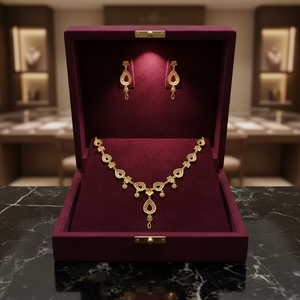 Parure de collier plaqué or de créateur avec éléments en forme de goutte, maillons floraux et boucles d'oreilles pendantes complémentaires pour femme, bijoux de fête - Product Image 2