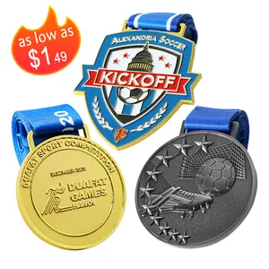Free Art Zinc Alloy 3D Metal Award Gold Silver Soccer Football Medals And Trophies Sport Race Medal Customization