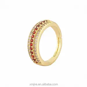 European And American Fashion Ins Style Three-Row Micro-Inlaid Zircon Ring Open Ring Female Korean Version Of Moissanite Jewelry