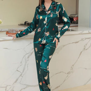 Dropshipping Ensembles de pyjama en spandex pour femmes KJ-B11006 Satin Manches longues et pantalon Vêtements de détente Vêtements de nuit pour toutes les saisons - Product Image 1