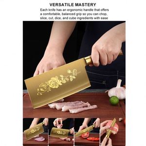 Utensilios de Cocina de Lujo, Juego de Cuchillos de Cocina con Recubrimiento Dorado de Titanio, Cuchillos de Chef de Acero Inoxidable para Cortar Huesos y Rebanar - Product Image 4