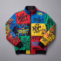Veste matelassée décontractée et ample, style urbain, col montant en toile, respirante, colorée, motif graffiti, blocs de couleur, OEM ODM