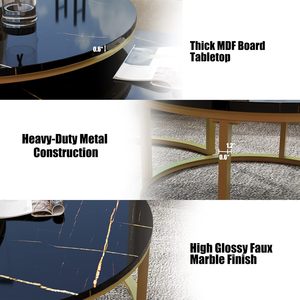 Mesa de Centro Redonda de Mármol de Estilo Nórdico Moderno, Mesas Nido Doradas, Certificación UNE-EN 12520, Muebles de Comedor de Lujo - Product Image 2