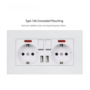 Interruptor de Luz Empotrado en Pared de Diseño Elegante con Marco de Vidrio Brillante, Estándar Europeo 86*86, 2 Botones, 1 Ví<span class=keywords><strong>a</strong></span>, en Colores Blanco, Negro, Gris y Dorado - Product Image 3