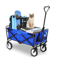 Chariot pliant à roulettes avec table intégrée, poignée réglable, housse de protection, chariot pliable pour camping en extérieur, capacité 150 kg, brouette