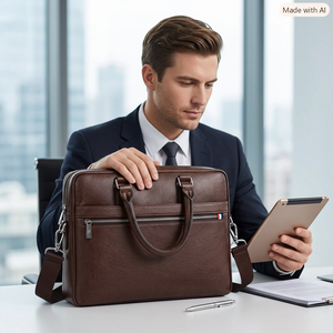Porte-documents d'affaires portable unisexe en cuir véritable Wriza, durable, avec fermeture à rabat, luxueux, souple, pour le bureau, les voyages et l'usage quotidien - Product Image 3