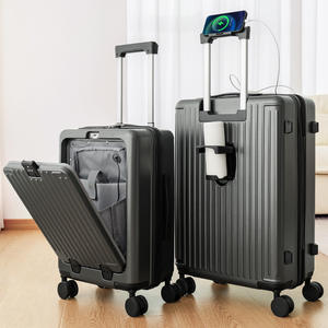 Valise à roulettes Yongsheng à ouverture frontale, 20 pouces, avec serrure, pour voyages d'affaires, unisexe, motif rayé - Product Image 2