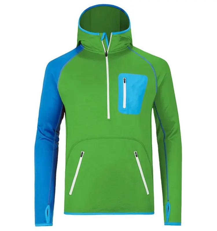 OEM custom 100% polyester micro fleece jacket green 1/2 zip polar fleece hoodie