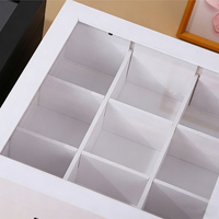 Boîte de rangement pour sachets de thé en bois faite à la main avec couvercle en acrylique transparent, organisateur en bois massif à 9 compartiments, boîte cadeau décorative pour thé et café