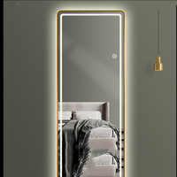 Miroir sur pied rétroéclairé par LED avec cadre en aluminium, lumière à intensité variable, commande tactile, anti-buée pour chambre, salle de bain, hôtel