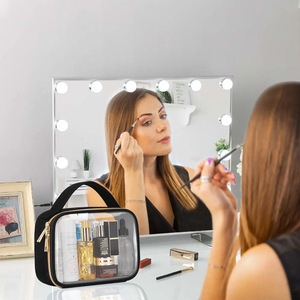 Clear PVC Cosmetic <b>Bag</b> with Black Trim Portable Waterproof <b>Makeup</b> Organizer with Handle for Travel OEM Supported - Product Image 3