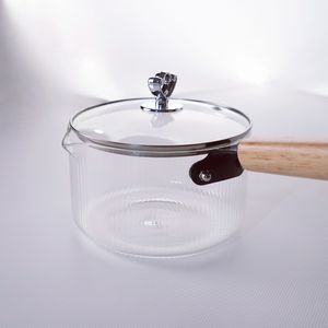 Olla de vidrio de borosilicato ecológica para leche, mango de madera y tapa apta para lavavajillas - Product Image 5