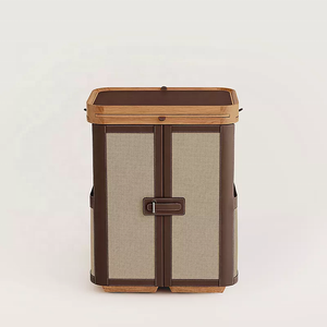 Commode secrétaire haut de gamme multi-rangements, bureau pliant avec armoire intégrée en bois, cuir et lin pour salon et bureau à domicile - Product Image 4