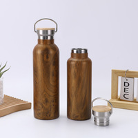 Botella de Agua Deportiva de Boca Ancha con Aislamiento de Doble Pared y Diseño de Madera Impresa por Transferencia de Agua, Fabricada en Acero Inoxidable 304, para Uso en Exteriores