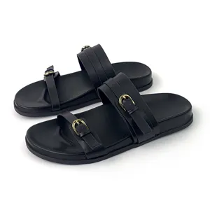 Sandales ZAZB Designer Custom Loafers Slides Chaussures Femmes Sandales Luxury Mules Ladies Buckles Metal Flat Slippers For Women Shoes