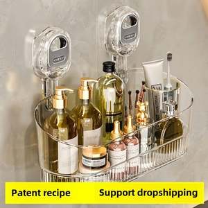 Étagère de rangement murale à ventouses en plastique moderne brevetée, double niveau, boîte suspendue pour salle de bain, toilettes, cuisine - Product Image 2