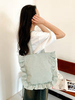 Sac à bandoulière à carreaux en dentelle à volants, style coréen, mignon et frais, pour étudiantes, sac à main de shopping à carreaux avec bord à volants, vente en gros