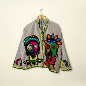 Veste en velours kaki de qualité supérieure, brodée de fleurs, motif Suzani, manches longues, col montant, style bohème, manteau d'hiver pour femmes - Product Image 1