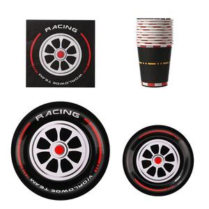 Décoration de fête sur le thème de la course automobile, de la moto, de la roue d'A-mazon, drapeau, pneu, assiette en papier jetable, <span class=keywords><strong>gobelet</strong></span> en papier, vaisselle - Product Image 2