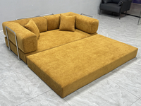 Canapé convertible multifonctionnel moderne compressible en velours côtelé orange avec support métallique, gain de place, pratique pour la détente à la maison