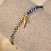 Ensemble de bracelets avec pendentif croix multicolore Go2boho, bijoux faits à la main, réglable avec des perles en pierre naturelle pour femmes, idée cadeau, carte