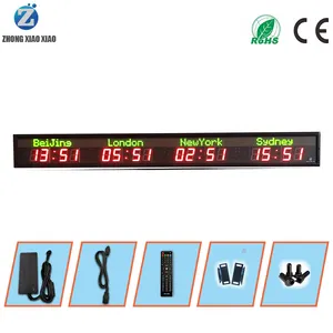 Zhongxiao 시간대 시계 디지털 시계 멀티 존 시간 대형 디지털 벽시계 브랜드 LED 4 전기 판지 바늘 사각형