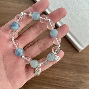Natural Blue Cube Crystal White Crystal <b>Bracelet</b> S925 Silver Everyday Wear Unisex Jewelry - Product Image 1