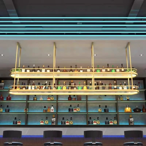 Mostrador de Bar colgante, gabinete de vino iluminado, diseño de Panel, construcción de hierro y Metal, almacenamiento moderno para botellas de copas de vino - Product Image 2