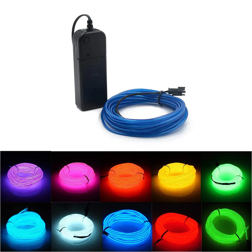 1M 3M 5M fil EL néon stroboscopique lumière électroluminescente paquet de batterie de fil El pour les fêtes et la décoration de noël