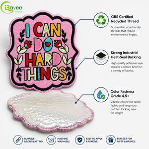 Eco-friendly Wholesale custom embroidered patch Hot Wife Husband Fun Words Pink Embroidered <b>iron</b> on patches for Hat Badge Bag - Product Image 3