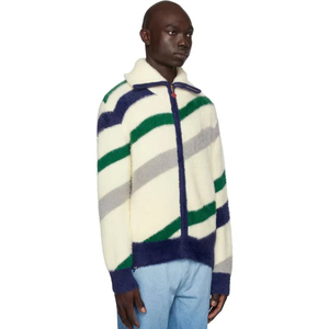 <span class=keywords><strong>Pull</strong></span> en maille zippé personnalisé avec logo OEM & ODM pour homme – Nouvelle collection automne/hiver – Rayures grises et blanches en nylon peluche - Product Image 3