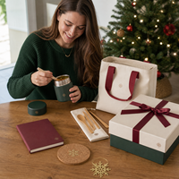 Kit Cadeau Personnalisé de Noël pour Employés avec Boîte Alimentaire, Sac Repas, Couverts, Carnet, Sous-Verre, Ornement, Boîte Cadeau - Fournisseur OEM