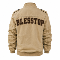 Blouson bomber kaki personnalisé pour homme BlessTop, col montant, fermeture éclair, style streetwear, broderie de patchs